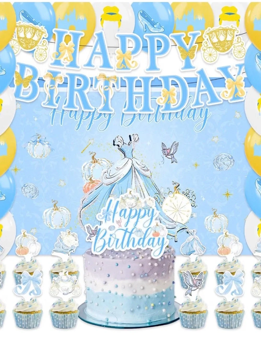 Cinderella Blue Birthday Party Decorations Kit